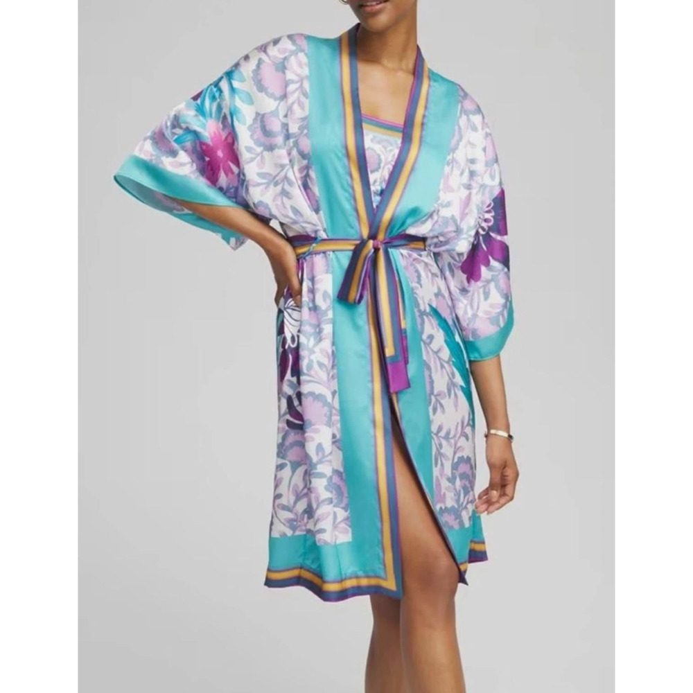 NWT GOTTEX BALI FLORAL KIMONO ROBE SWIM COVER-UP TIE FRONT SZ M